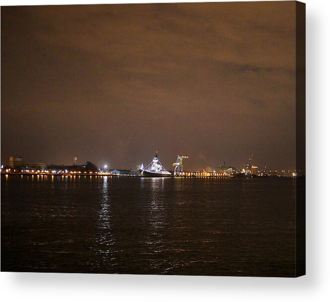 Richard Reeve Acrylic Print featuring the photograph USS New Jersey at Night by Richard Reeve