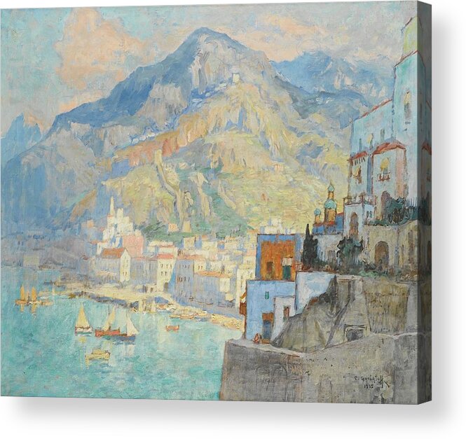 Konstantin Ivanovich Gorbatov 1876-1945 View Of Amalfi Acrylic Print featuring the painting View Of Amalfi by MotionAge Designs