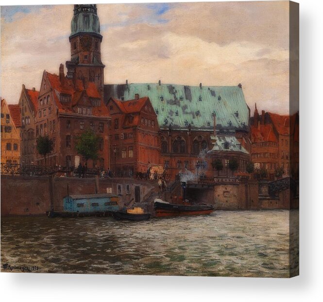 Painting Acrylic Print featuring the painting View Of The St. Katharine Church In Hamburg by Mountain Dreams