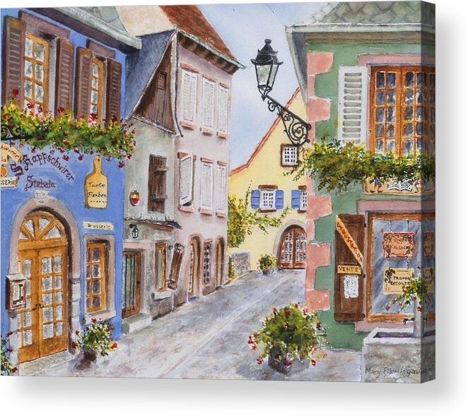 Village Acrylic Print featuring the painting Village in Alsace by Mary Ellen Mueller Legault