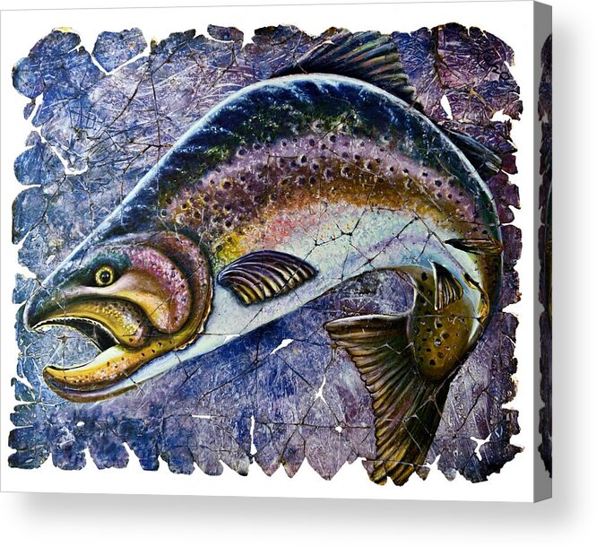  Acrylic Print featuring the painting Vintage Blue Trout Fresco Every Fisherman should have inspiring art and a Fisherman Prayer by OLena Art