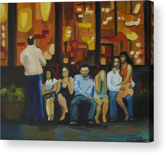 Red Bank Acrylic Print featuring the painting Waiting on a Taxi by Patricia Arroyo