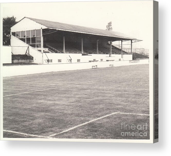  Acrylic Print featuring the photograph Walsall - Fellows Park - Main Stand 1 - BW - 1960s by Legendary Football Grounds