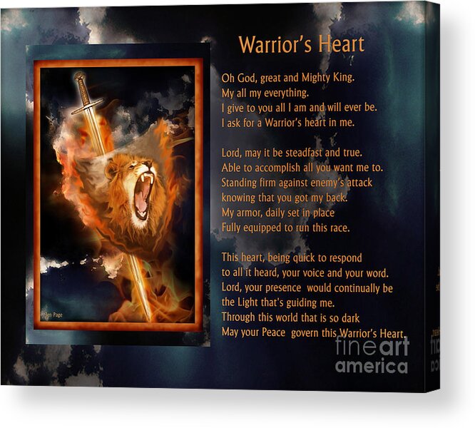 Jennifer Page Acrylic Print featuring the digital art Warrior's Heart Poetry by Jennifer Page