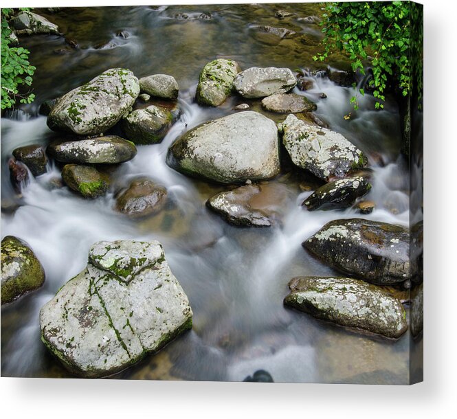 Blurred Motion Acrylic Print featuring the photograph Water Rushing Below Crabtree Falls by Kelly VanDellen