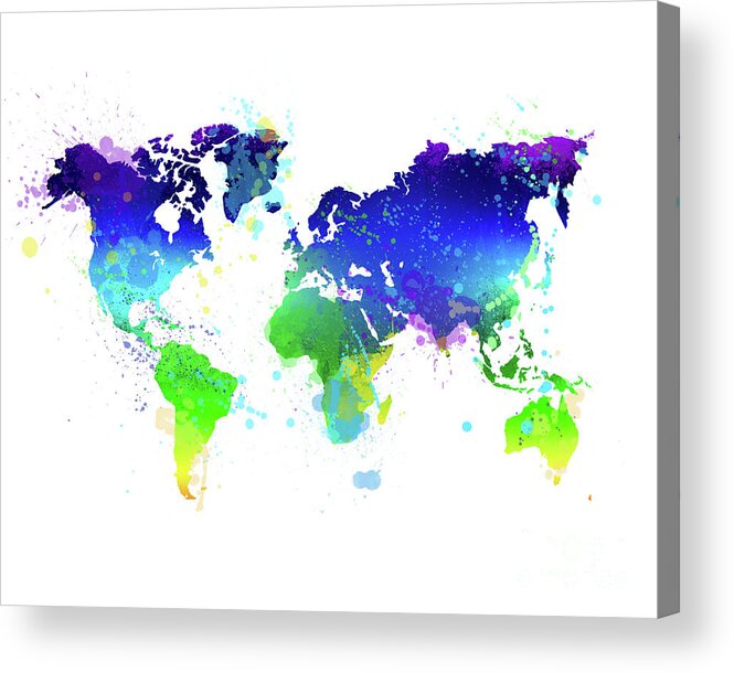 World Acrylic Print featuring the painting Watercolor world map #1 by Delphimages Map Creations