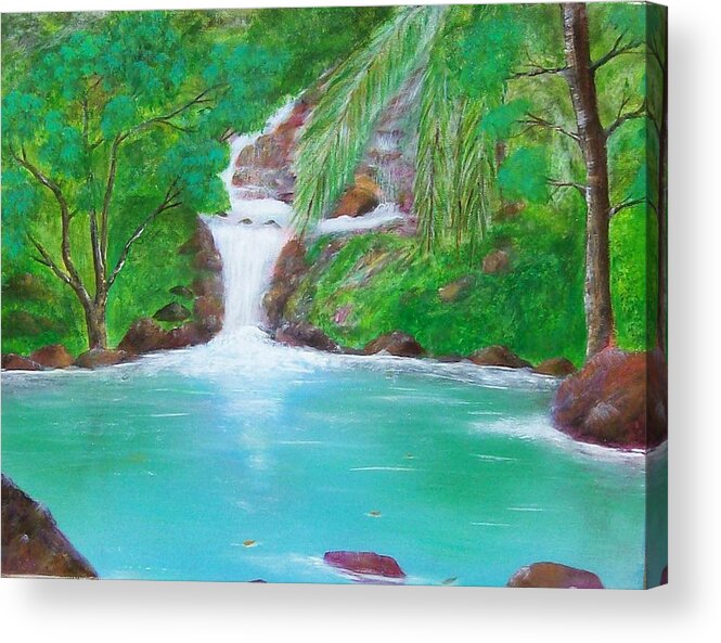 Waterfall Acrylic Print featuring the painting Waterfall by Tony Rodriguez