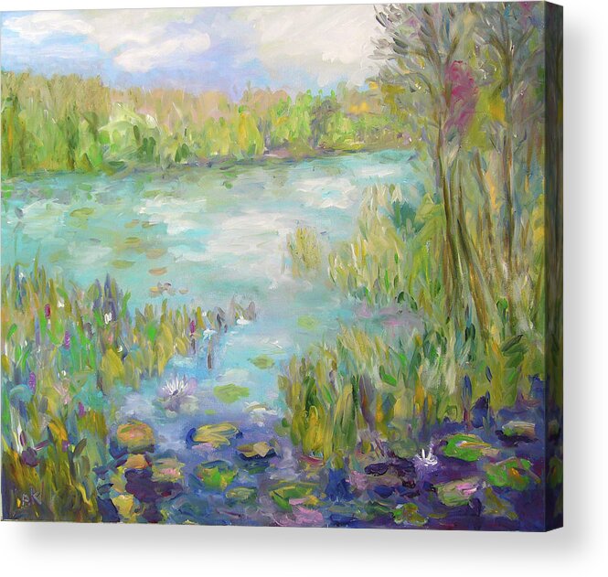 Impressionist Oil Painting Of Waterglades In The Palm Beaches. Beautiful Water Lilies And Sky Reflections On The Water. Wet On Wet Painting Done Pleine Air In The Park. A Lovely Image Of Florida Nature And Landscapes. Acrylic Print featuring the painting Waterglades Park Florida by Barbara Anna Knauf