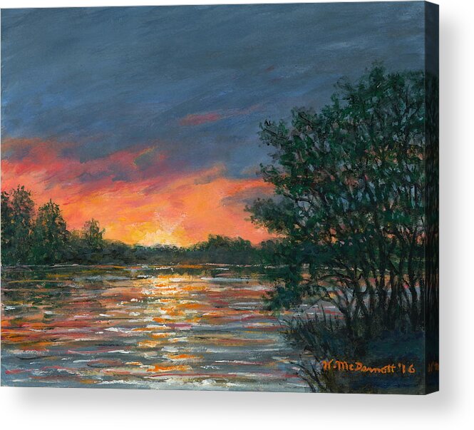 Sunset Acrylic Print featuring the painting Waterway Sundown by Kathleen McDermott