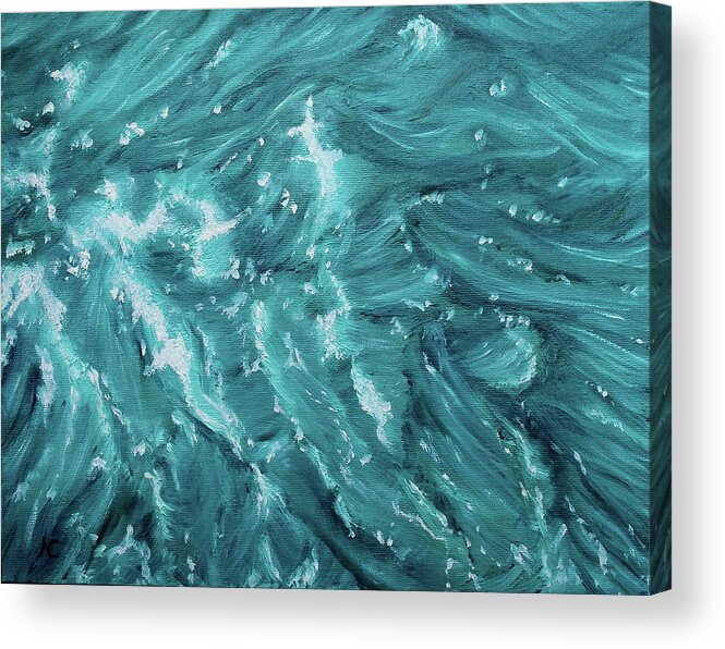Waves Acrylic Print featuring the painting Waves - Light Turquoise by Neslihan Ergul Colley