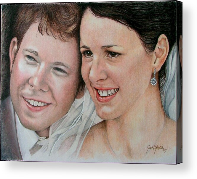 Portraits Acrylic Print featuring the painting Wedding Portrait by Joan Garcia