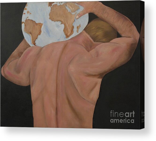 Oil-painting.abstract/surreal-painting Acrylic Print featuring the painting Weight of the World by Catalina Walker