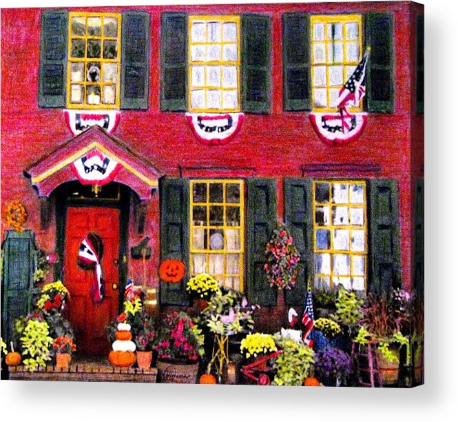 Red Houses Acrylic Print featuring the drawing Welcome to Autumn by Angela Davies