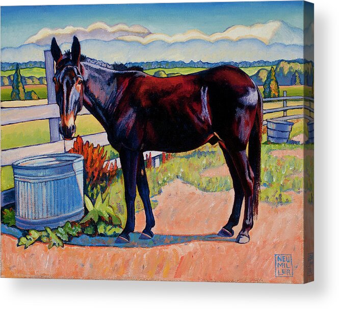 Stacey Neumiller Acrylic Print featuring the painting Wetting His Whistle by Stacey Neumiller