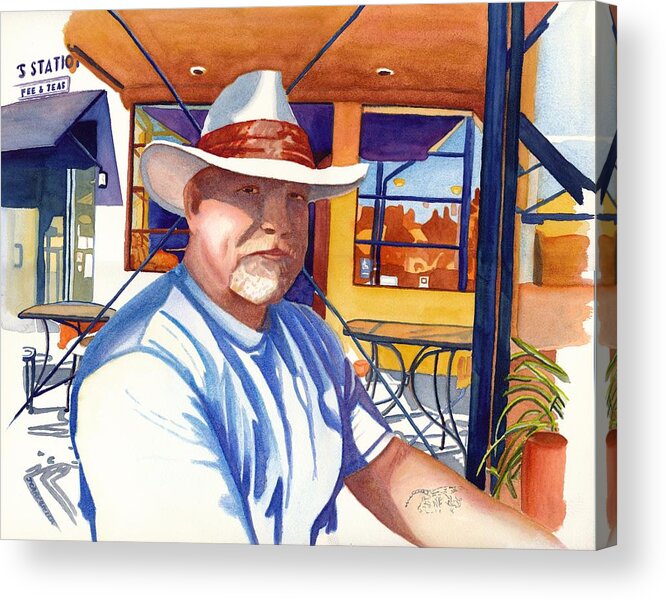 Watercolor Acrylic Print featuring the painting While at Roy's Station by Gerald Carpenter