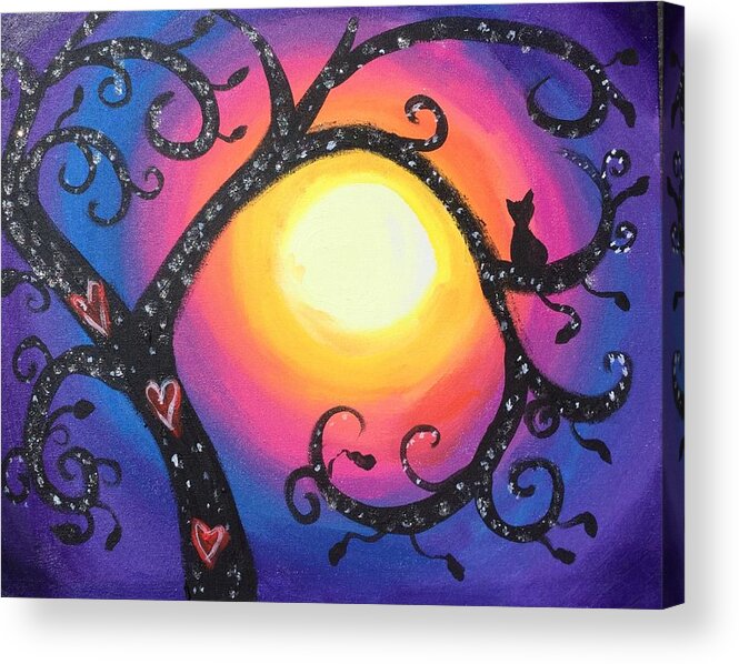 Acrylic Painting Acrylic Print featuring the painting Whimsical Tree at Sunset by Serenity Studio Art