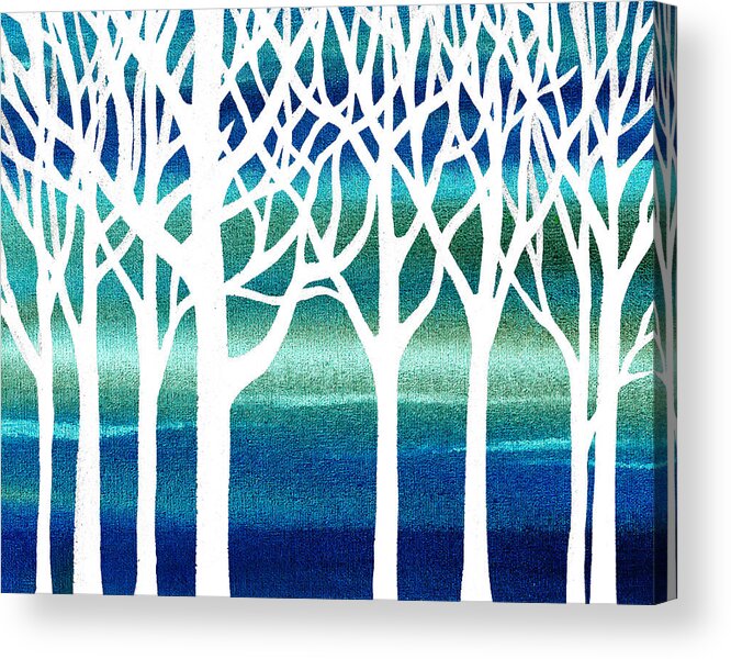Teal Acrylic Print featuring the painting White And Teal Forest by Irina Sztukowski