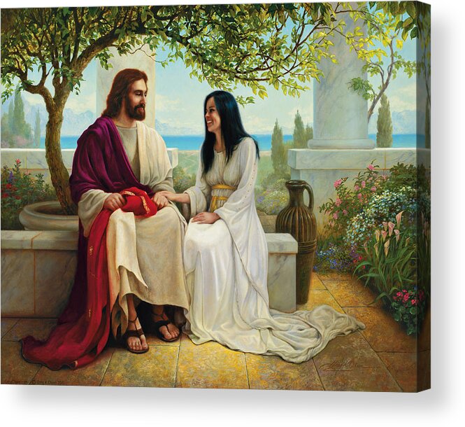 Jesus Acrylic Print featuring the painting White as Snow by Greg Olsen