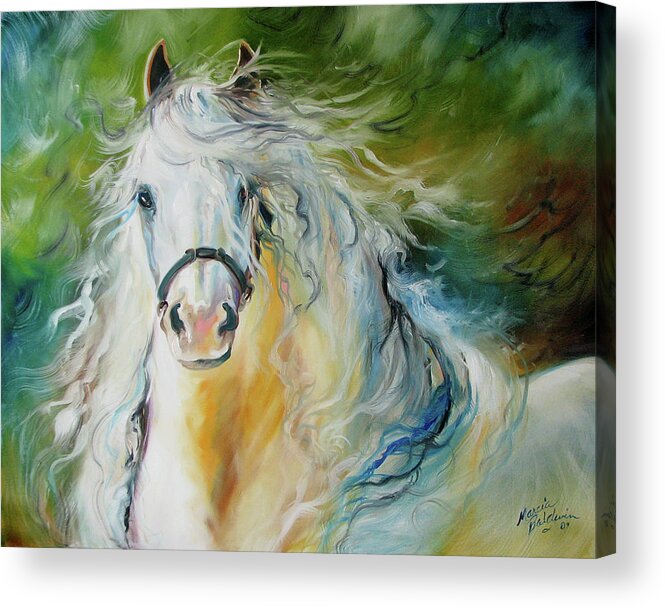 Horse Acrylic Print featuring the painting WHITE CLOUD the ANDALUSIAN STALLION by Marcia Baldwin