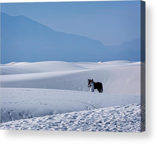 White Sands Acrylic Print featuring the photograph White Sands Horse and Rider #5b by Walter Herrit