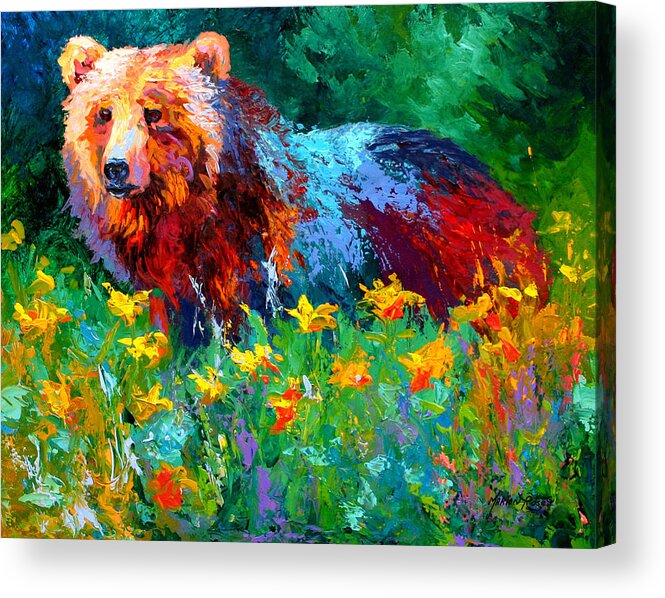 Bear Acrylic Print featuring the painting Wildflower Grizz II by Marion Rose