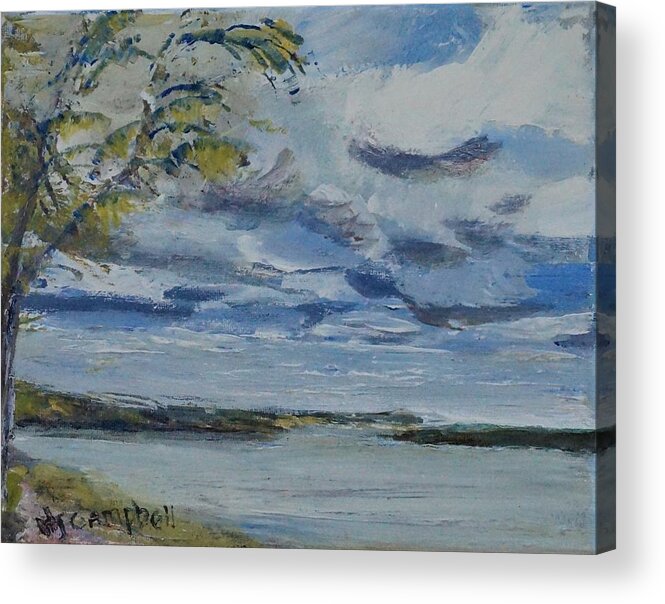 Plein Air Acrylic Print featuring the painting Windy Day on the Missouri by Helen Campbell