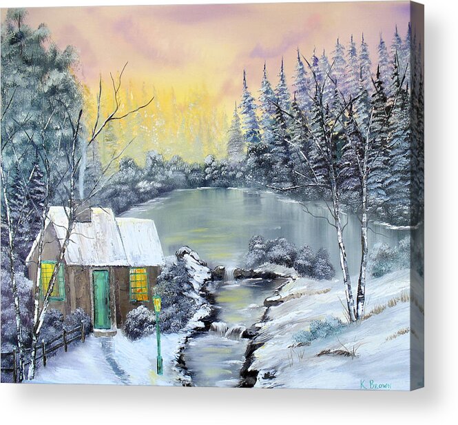 Winter Acrylic Print featuring the painting Winter Cabin by Kevin Brown