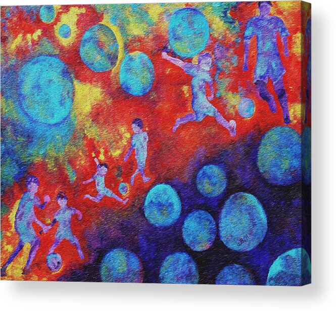Soccer Acrylic Print featuring the painting World Soccer Dreams by Claire Bull