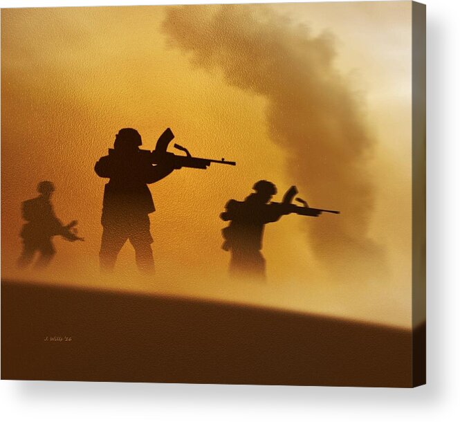 Ww2 Acrylic Print featuring the digital art WW2 British Soldiers on the attack by John Wills