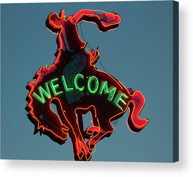 Jackson Hole Acrylic Print featuring the photograph Wyoming Cowboy Vintage Neon Sign by Gigi Ebert