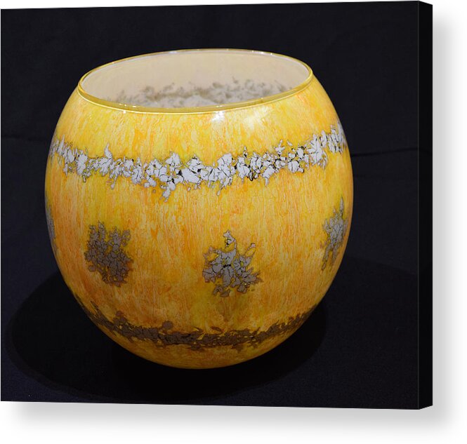 Glass Acrylic Print featuring the glass art Yellow and White Vase by Christopher Schranck