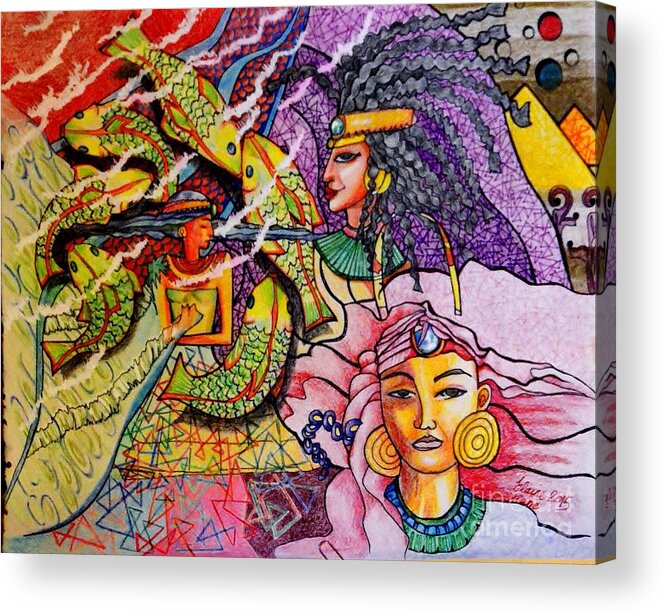 Egyptian Acrylic Print featuring the drawing You and I on paper by Elaine Berger
