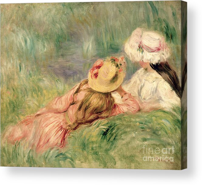 Young Acrylic Print featuring the painting Young Girls on the River Bank by Pierre Auguste Renoir