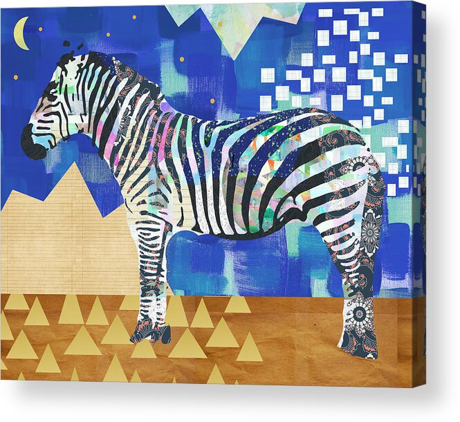 Zebra Collage Acrylic Print featuring the mixed media Zebra Collage by Claudia Schoen