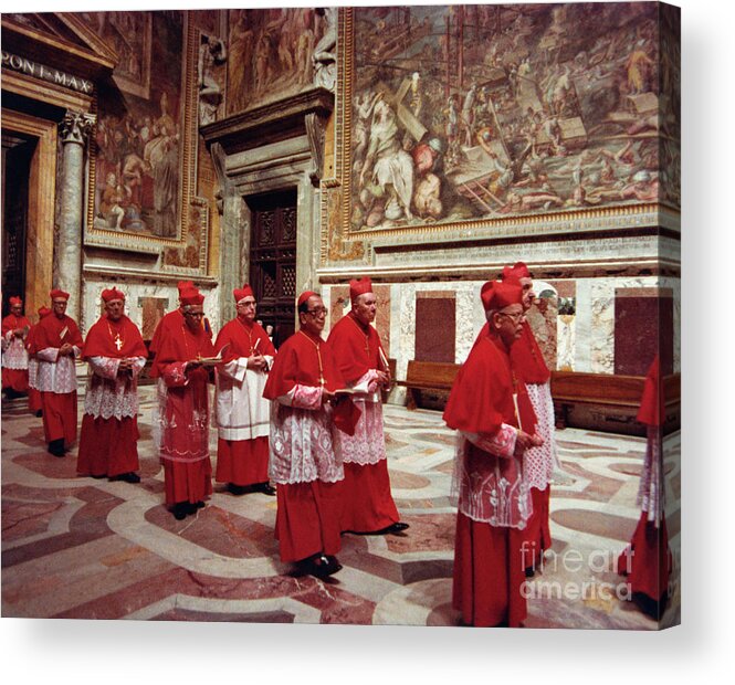 Papal Conclave Acrylic Print featuring the photograph Cardinals Entering Sistine Chapel #1 by Bettmann