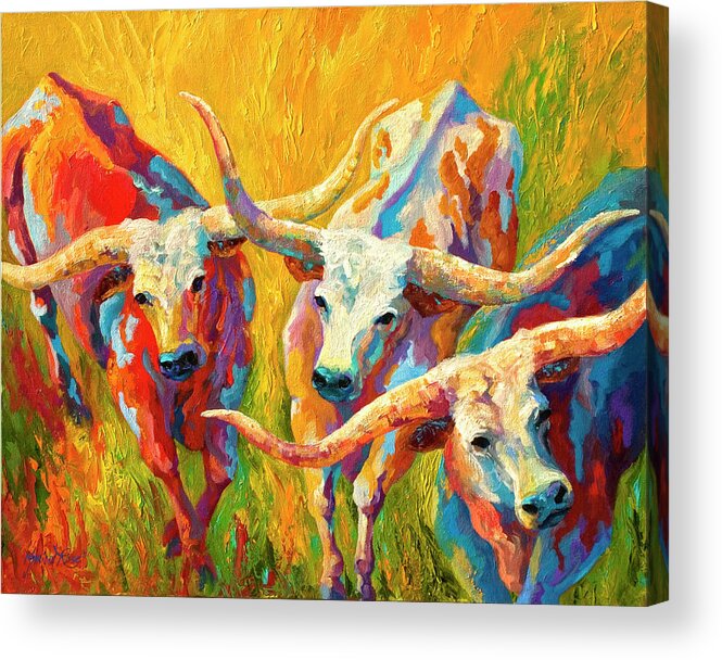 Dance Of The Longhorns Acrylic Print featuring the painting Dance Of The Longhorns #1 by Marion Rose