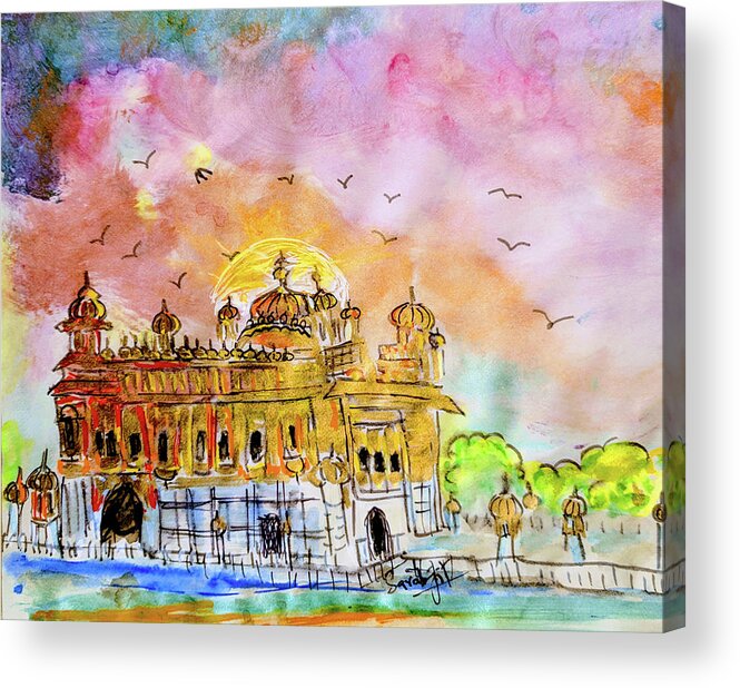 Golden Temple Acrylic Print featuring the painting Golden Temple by Sarabjit Singh