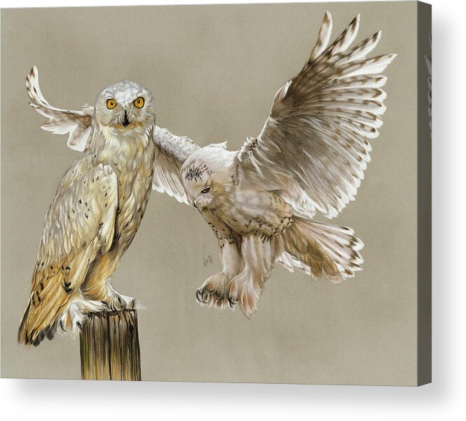 Snowy Owls Acrylic Print featuring the painting Halcyon #1 by Barbara Keith