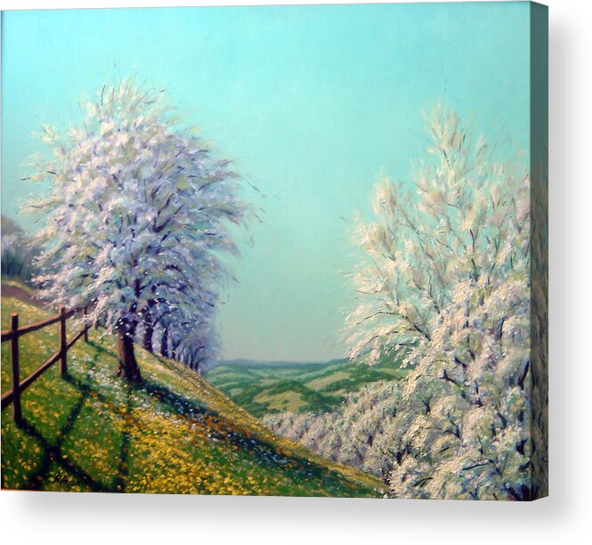 Landscape Acrylic Print featuring the painting Hillside Orchard by Rick Hansen