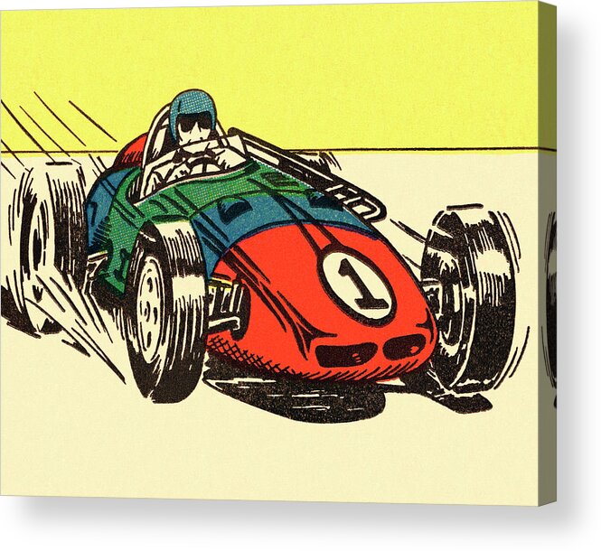 Auto Acrylic Print featuring the drawing Man Driving Racecar #1 by CSA Images