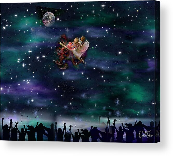 Children Acrylic Print featuring the mixed media Soaring Through the Galaxy by Colleen Taylor