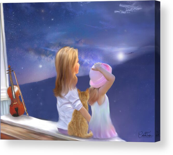 Cats Acrylic Print featuring the painting The Cat the Fiddle and Me by Colleen Taylor