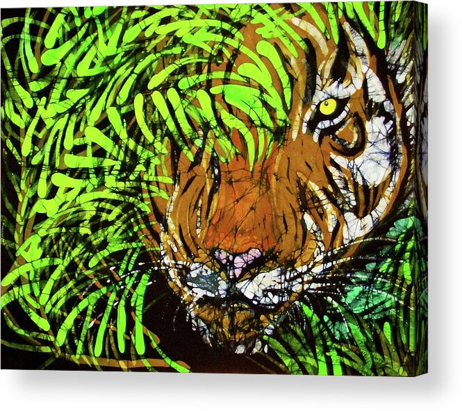  Acrylic Print featuring the tapestry - textile Tiger in Bamboo by Kay Shaffer