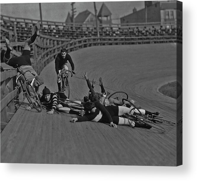 Men's Track Cycling Acrylic Print featuring the photograph Velodrome Crash #1 by Fpg