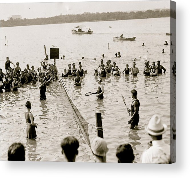 Leisure Acrylic Print featuring the painting Water Tennis played by citizens in Wasington, DC as they enjpy the tidal basin #1 by 