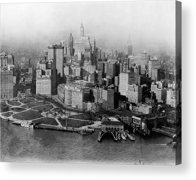 Battery Park Acrylic Print featuring the photograph 1920s Lower Manhattan Skyline by Fpg