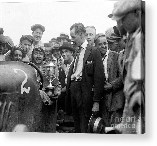 Vintage Acrylic Print featuring the photograph 1920s, Race Winner In Duesenberg With Trophy Cup by Retrographs