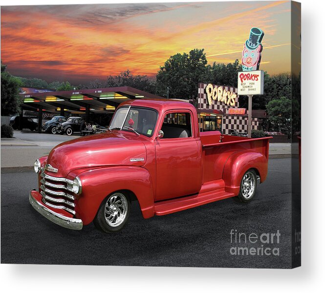 1949 Acrylic Print featuring the photograph 1949 Chevy Pickup at Porky's Drive-In by Ron Long
