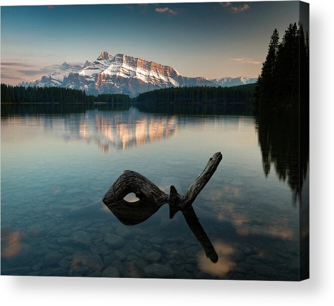 Alberta Acrylic Print featuring the photograph Mount Rundle and Two Jack Lake #2 by Peter OReilly