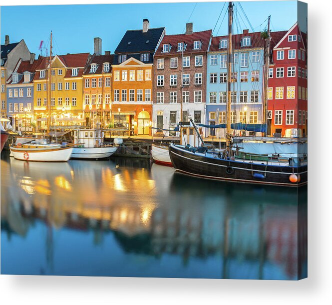 Orange Color Acrylic Print featuring the photograph Nyhavn, Copenhagen, Denmark by Chrishepburn